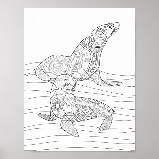 Seals Adult Coloring Poster (Devant)