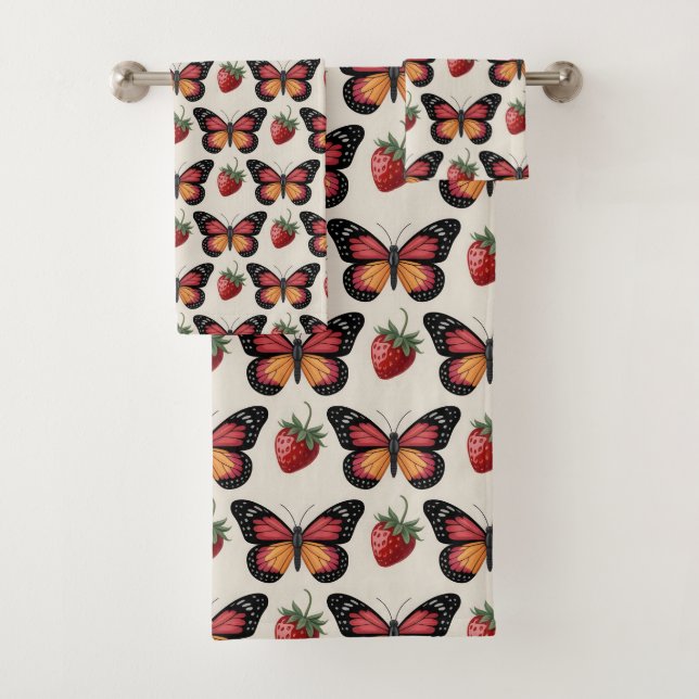 Seamless Pattern of Butterflies and Strawberries (En situation)