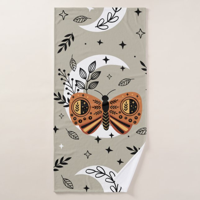 seamless pattern with bohemian butterfly on the mo (Serviette de bain)