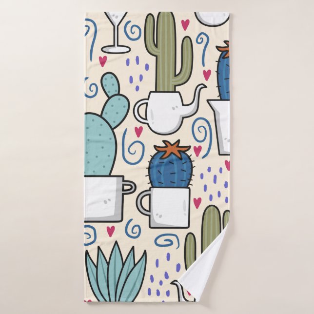 Seamless pattern with llama, cactus hand drawn des (Serviette de bain)