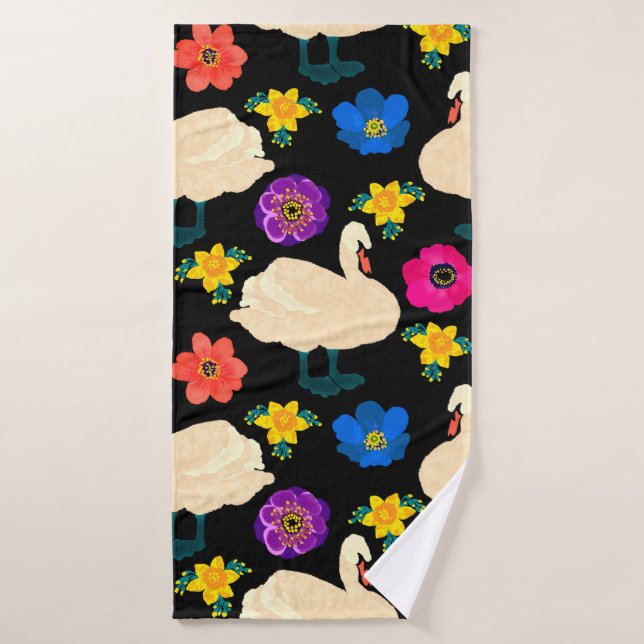 Seamless pattern with swans and flowers, hand draw (Serviette de bain)