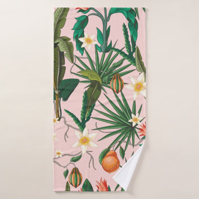 Seamless pattern with tropical leaf, flowers and f (Serviette de bain)