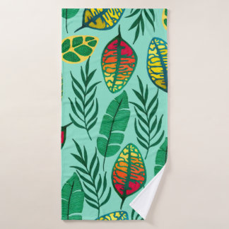 Seamless pattern with tropical leaves. Gouache art