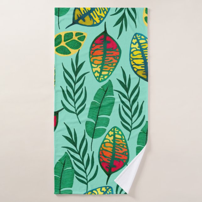 Seamless pattern with tropical leaves. Gouache art (Serviette de bain)