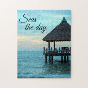 Seas Day Beach Tiki Hut Jigsaw Puzzle