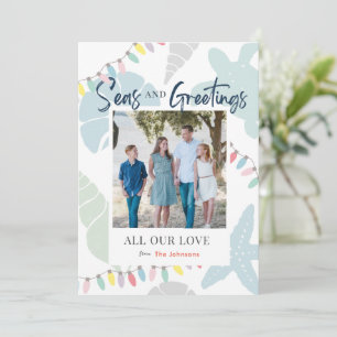 Seas et salutations Seashell Carte photo de vacanc