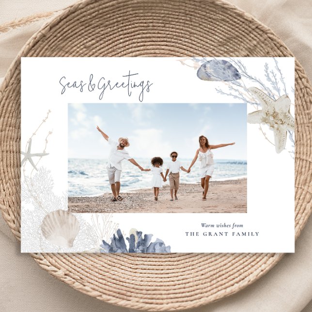 Seas & salutations Carte photo de vacances côtier (Seas & Greetings Coastal Holiday Photo Card)