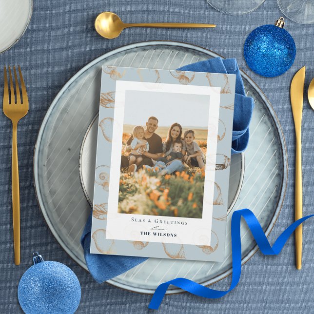 Seas & salutations Seashell Blue Holiday Carte pho (Créateur téléchargé)