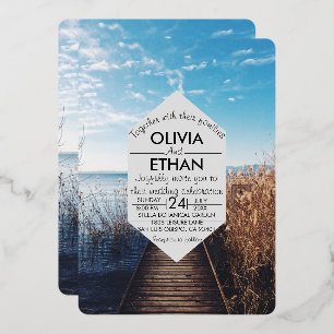 Seascape beach célébration Mariage Foil Invitation