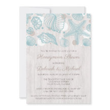Seashell blanchis bois lune de miel Invitations de