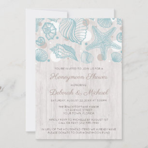 Seashell blanchis bois lune de miel Invitations de