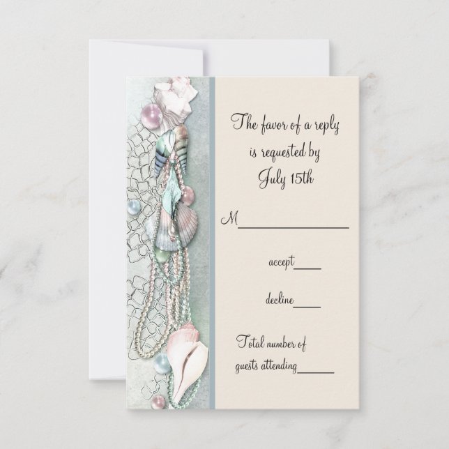Seashell Pearls Elegant Beach Wedding RSVP (Devant)