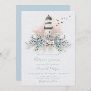 Seaside Lighthouse Beach Invitations de mariage
