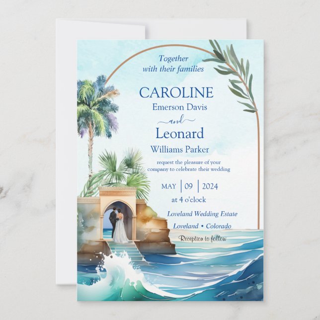 Seaside Love: Tropical Beach Wedding Invitation (Devant)