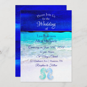 Seaside Seahorses Blue Beach Invitations de mariag
