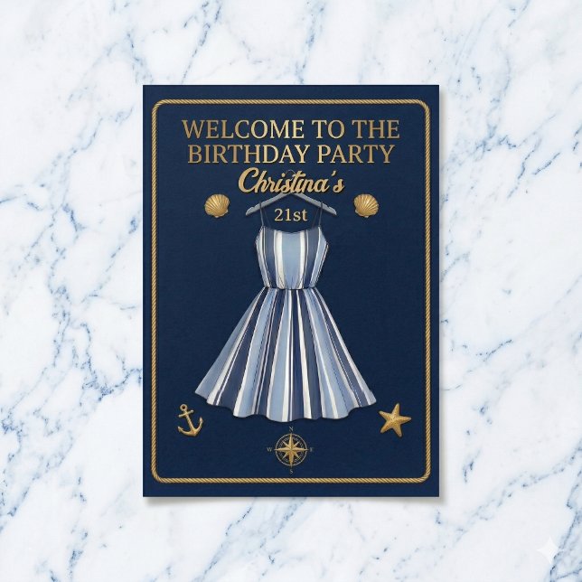 Seaside Stripes Celebration Birthday Poster (Your perfect nautical birthday welcome.)