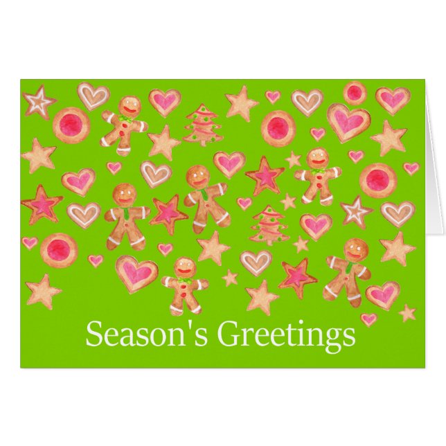 Season's Greetings watercolor gingerbread cookies (Devant horizontal)