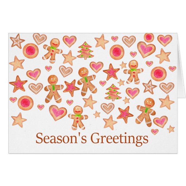 Season's Greetings watercolor gingerbread cookies (Devant horizontal)