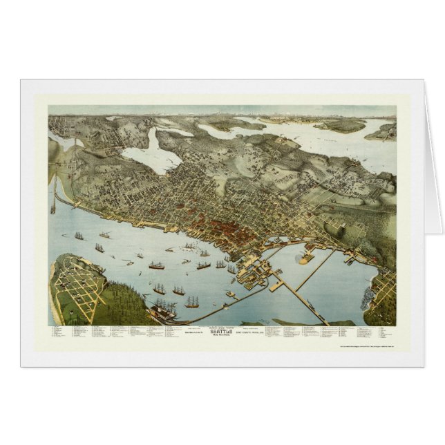 Seattle, carte panoramique de WA - 1891 (Devant horizontal)