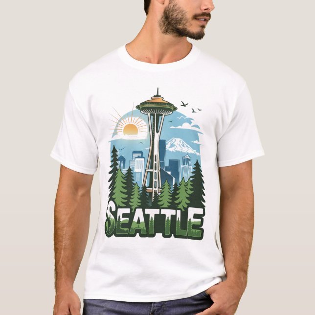 Seattle Cute Funny T-Shirt Gift For Him Her Machin (Devant)
