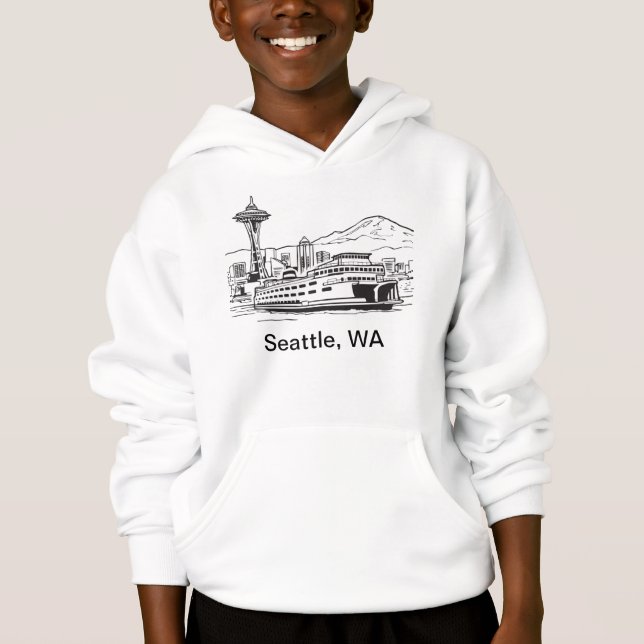 Seattle Ferry & Skyline Washington State Line Art (Devant)