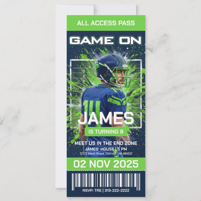 Seattle Football Ticket Birthday Invitation (Devant)