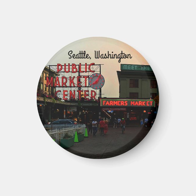 Seattle Public Market Center #1 Round Magnet (Devant)