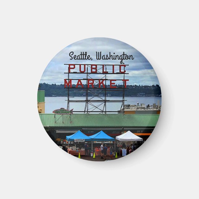 Seattle Public Market Centre #3 Round Magnet (Devant)