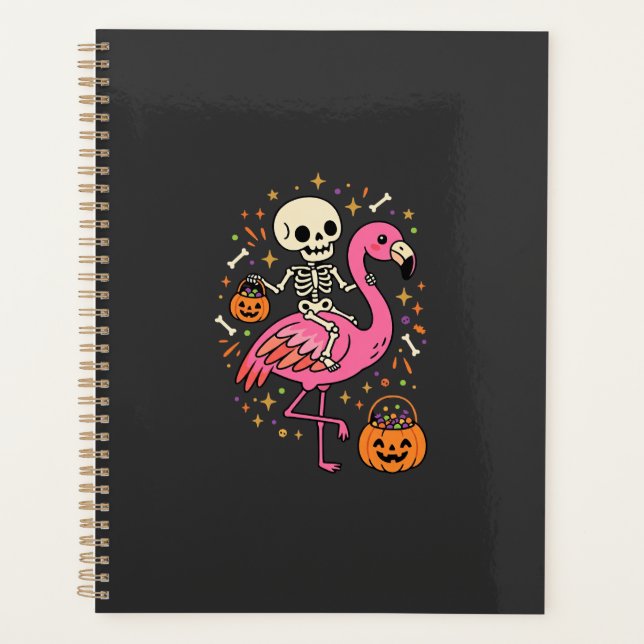 Seau à bonbons squelette de flamant rose Halloween (Devant)