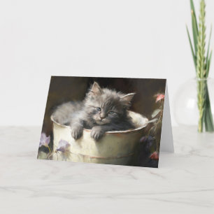 Seau Plein De Joy Sweet Grey Kitten Carte De Voeux