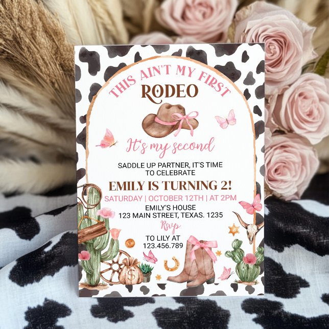 Second Rodeo Bows Pink Cowgirl Birthday Invitation (Créateur téléchargé)