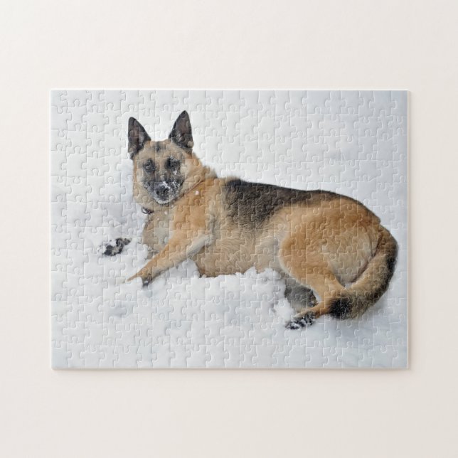Secourir berger allemand dans Puzzle de neige (Horizontal)