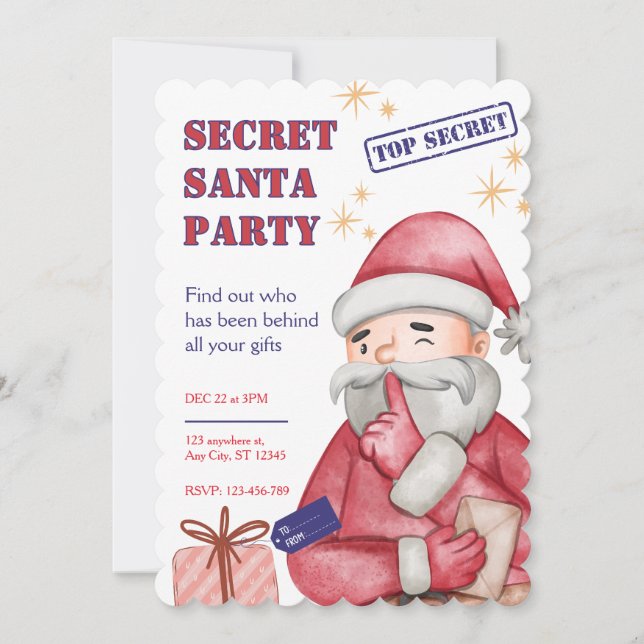 Secret Santa Invitation, Christmas Invitations (Devant)