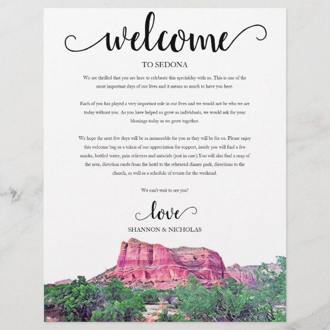 Sedona Arizona Mariage Week-end Bienvenue Itinérai (Devant)