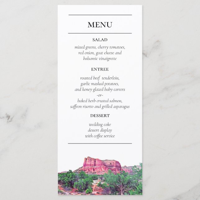 Sedona Arizona Peint Mountains Reception Menu (Devant)