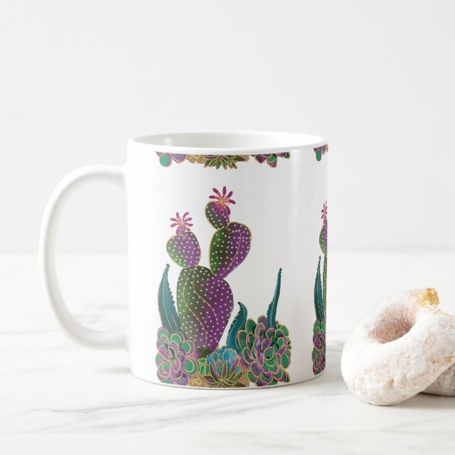Sedona Cactus Flower Tiled design Mug (Avec donut)