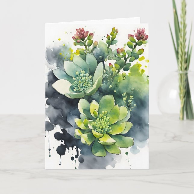 Sedum - Fleurs à l'aquarelle Carte (Devant)