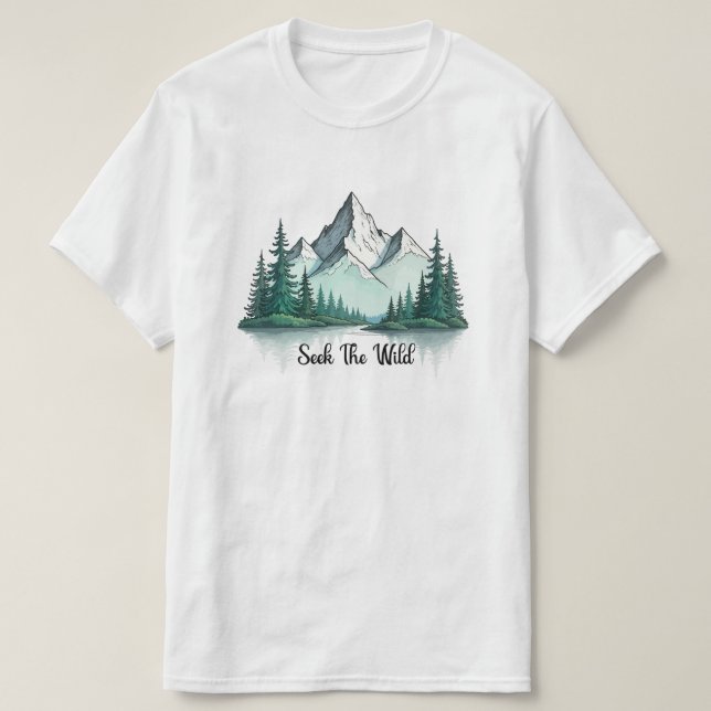 Seek The Wild" Mountain Landscape T-Shirt |  (Design devant)
