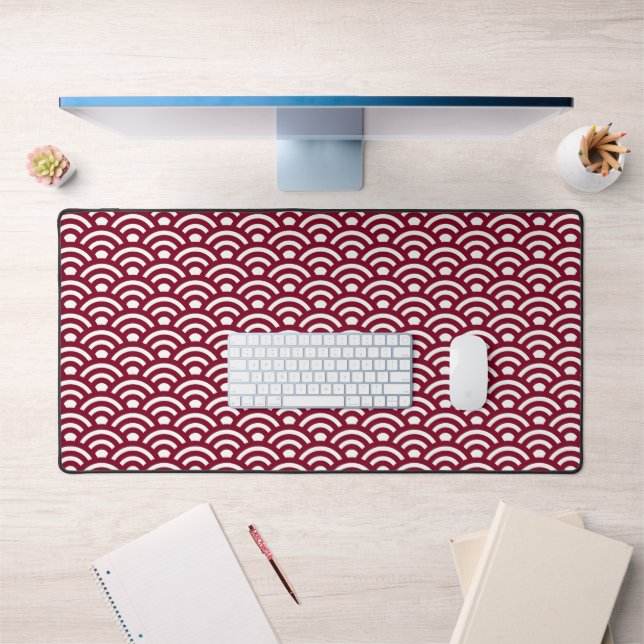 Seigaiha, Vagues, Japonais, Bourgogne et Blanc (Bureau 1)