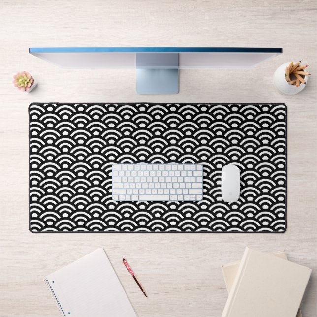 Seigaiha, Vagues, Japonais, Noir et Blanc (Bureau 1)