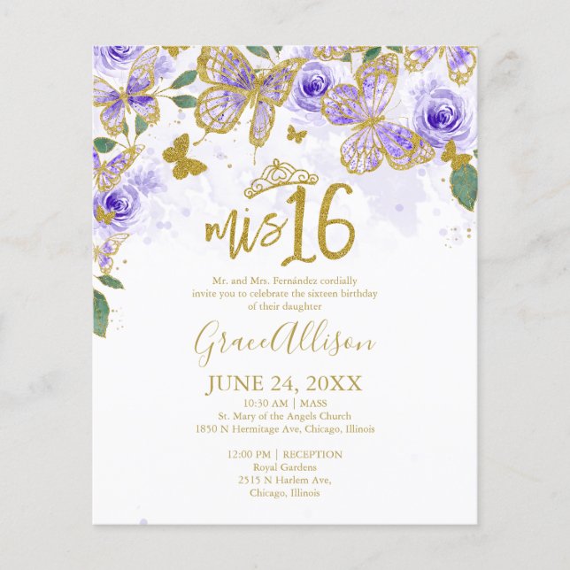 Seize Papillon Invitation Budget Bilingue (Devant)