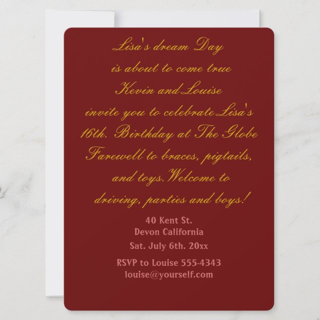 Seizième invitation anniversaire. (Devant)