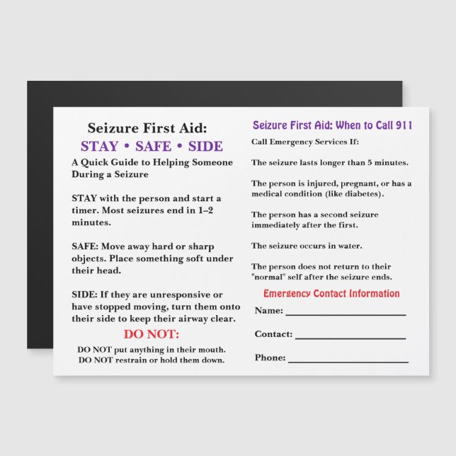 Seizure First Aid   (Devant / Derrière)