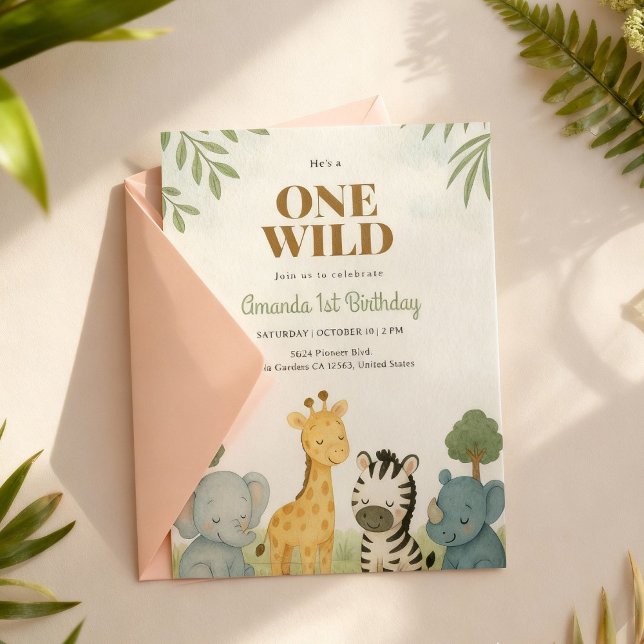 Séjour Safari Bébé Animaux Anniversaire Invitation (Créateur téléchargé)
