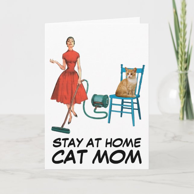 SÉJOURNEZ À LA MAISON CHAT MOM RETRO CARTES DE REM (Devant)
