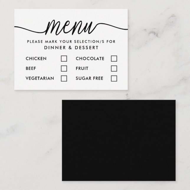 Sélection de menu simple noir et blanc moderne (Devant / Derrière)