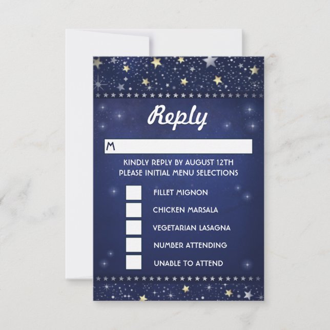 Sélections MENU RSVP Marine Blue Gold & White Star (Devant)