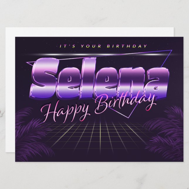 Selena Nom Prénom lila retro Carte Anniversaire (Devant / Derrière)