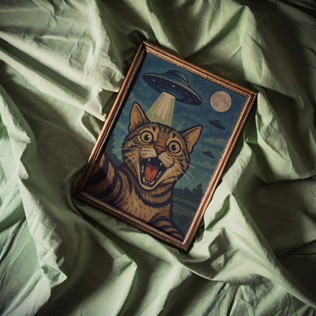 Selfie Chat Avec OVNI Poster D'Art Mur Imprimer (Créateur téléchargé)