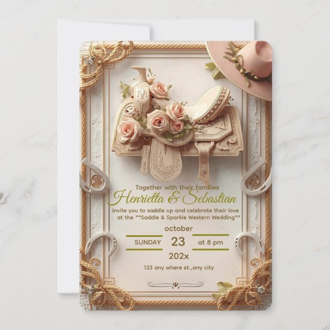 Selle & Étincelle – Invitation de mariage rustique (Devant)